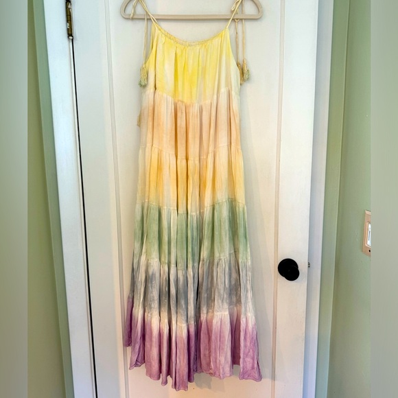 Storia Sea Breezy Tie Dye Maxi Dress With  Adjustable Tie Tassles Sz M - Picture 2 of 4